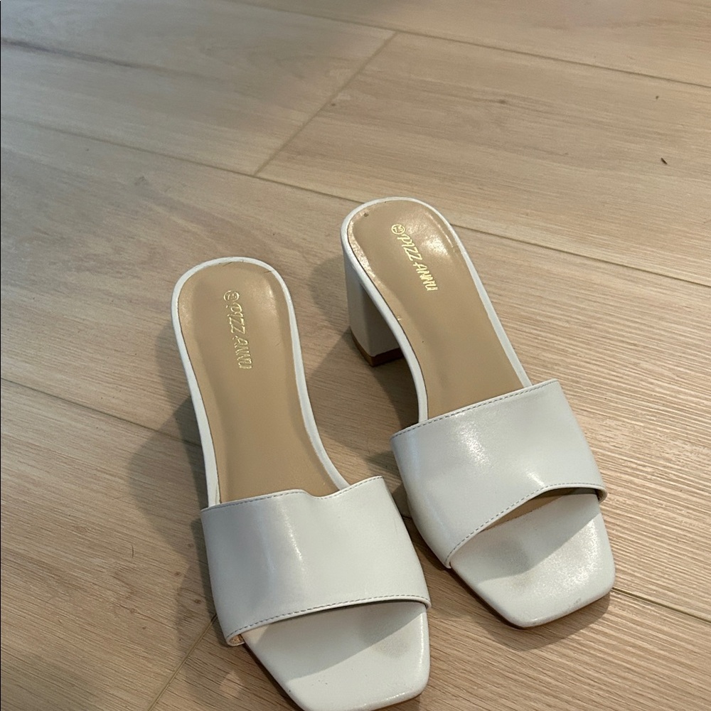 White Block Heel Sandals
